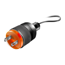 Wilmington Commercial Electrical Services Electrical plug with a black body and orange indicator light, symbolizing electrical services and installations offered by Conductive Electrical Contracting.