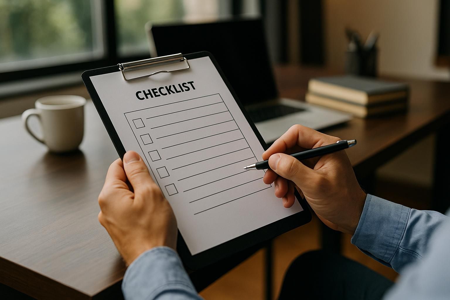 How to Use an Electrical Safety Inspection Checklist 1 Technician in hard hat reviews electrical safety inspection checklist on clipboard next to circuit breaker panel