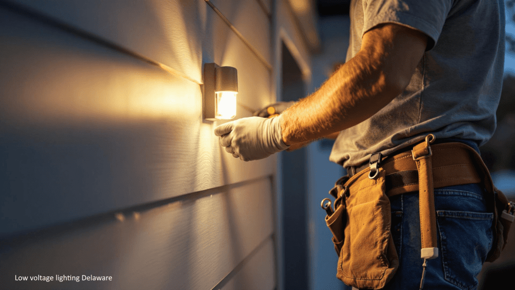 Low Voltage Lighting Options and Services in Delaware 1 electrician installing low voltage lighting