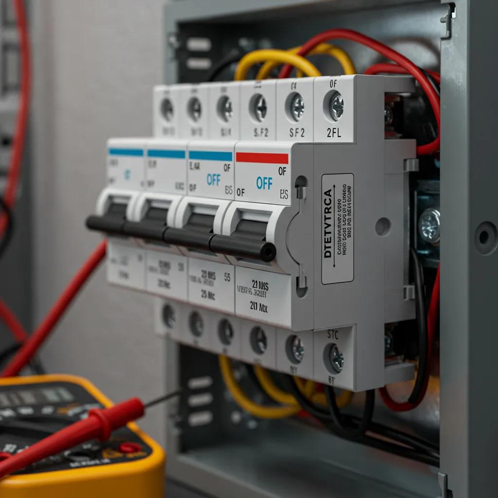 Tripped circuit breaker in a modern home panel, highlighting causes of frequent breaker trips
