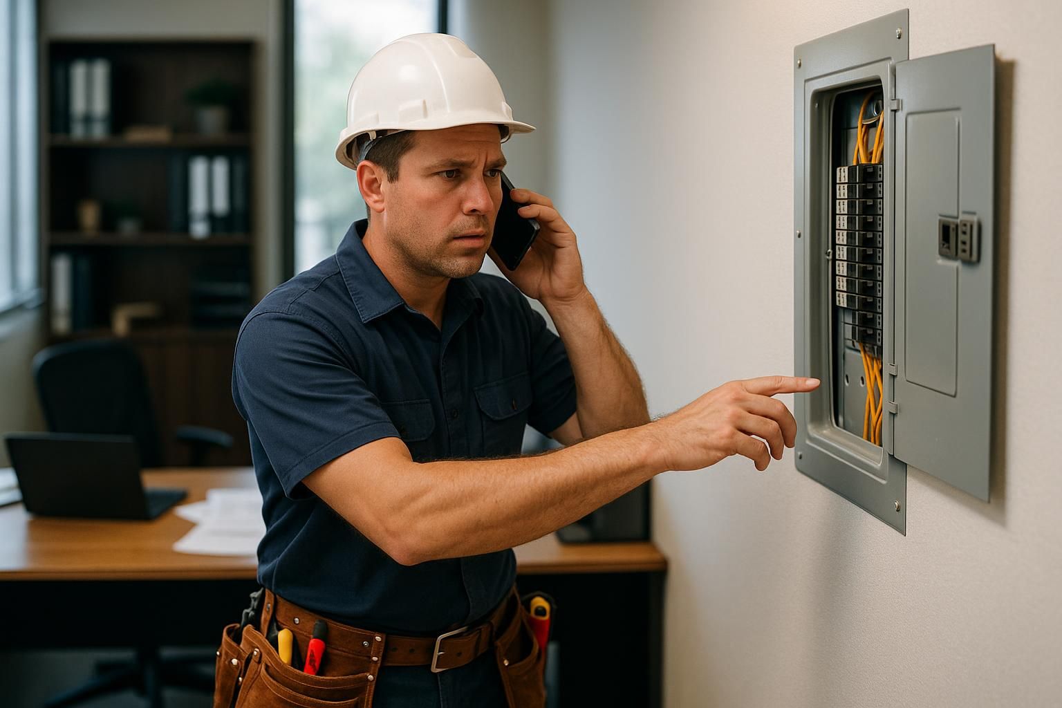 What Are Electrical Emergency Services and When to Call? 1 Linemen in reflective gear repair a downed power line at night amid flashing lights marking electrical emergency services