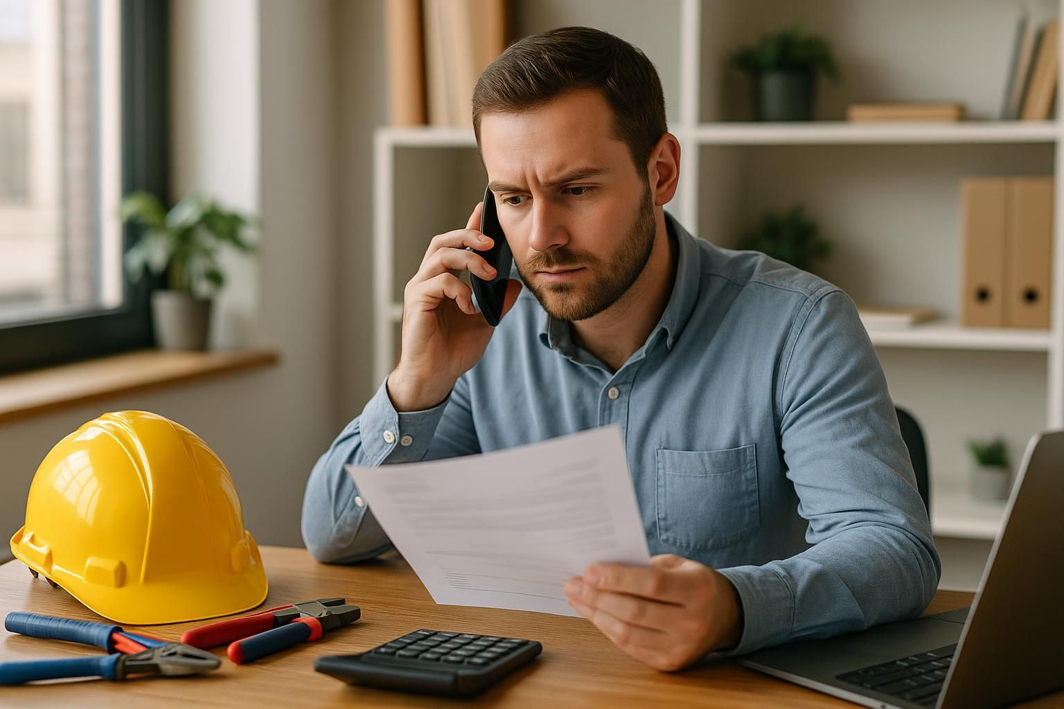 Graphic of an electrician at night fixing wiring with invoice and clock icon representing electrician emergency call out fee