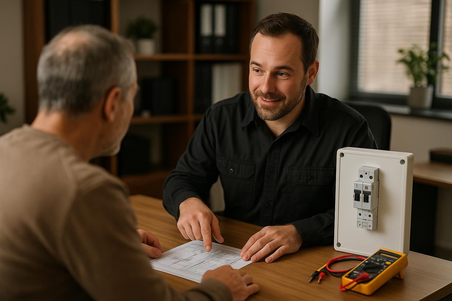 What Do Residential Electrical Services Include? 1 Electrician installing recessed lighting in a modern living room, showcasing residential electrical services in action