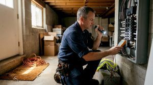 Electrician assessing Delaware home breaker panel