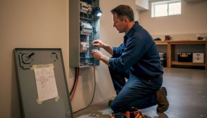 Electrician upgrades residential electrical panel