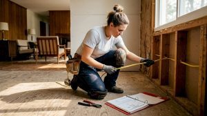 Electrician installing wiring in home renovation