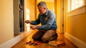 Contractor repairing home electrical panel