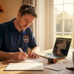 Electrician preparing electrical project estimate at table